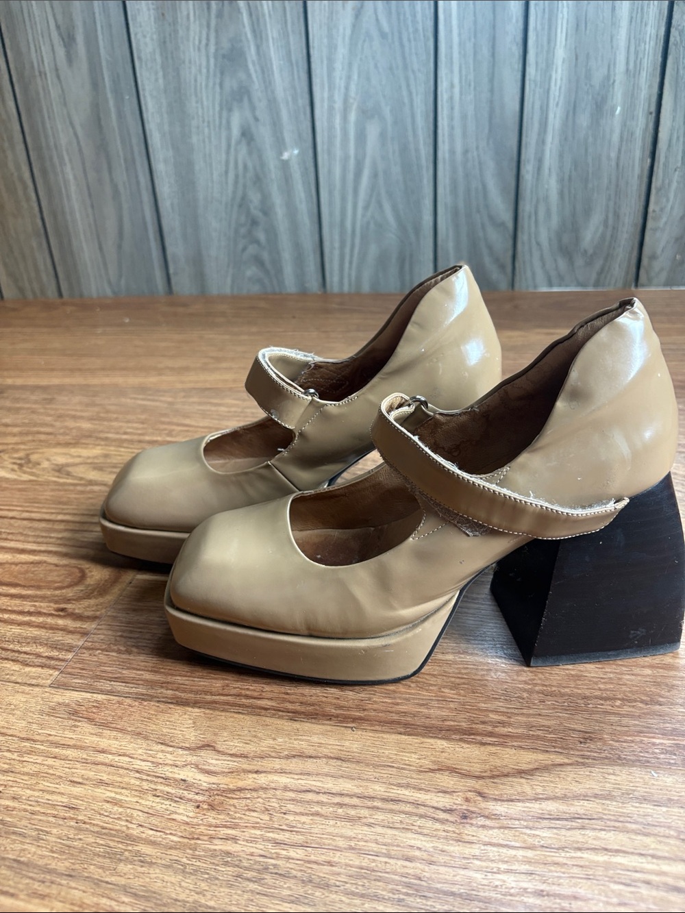 Jeffrey Campbell Tan Mary Jane Chunky Heel Platforms